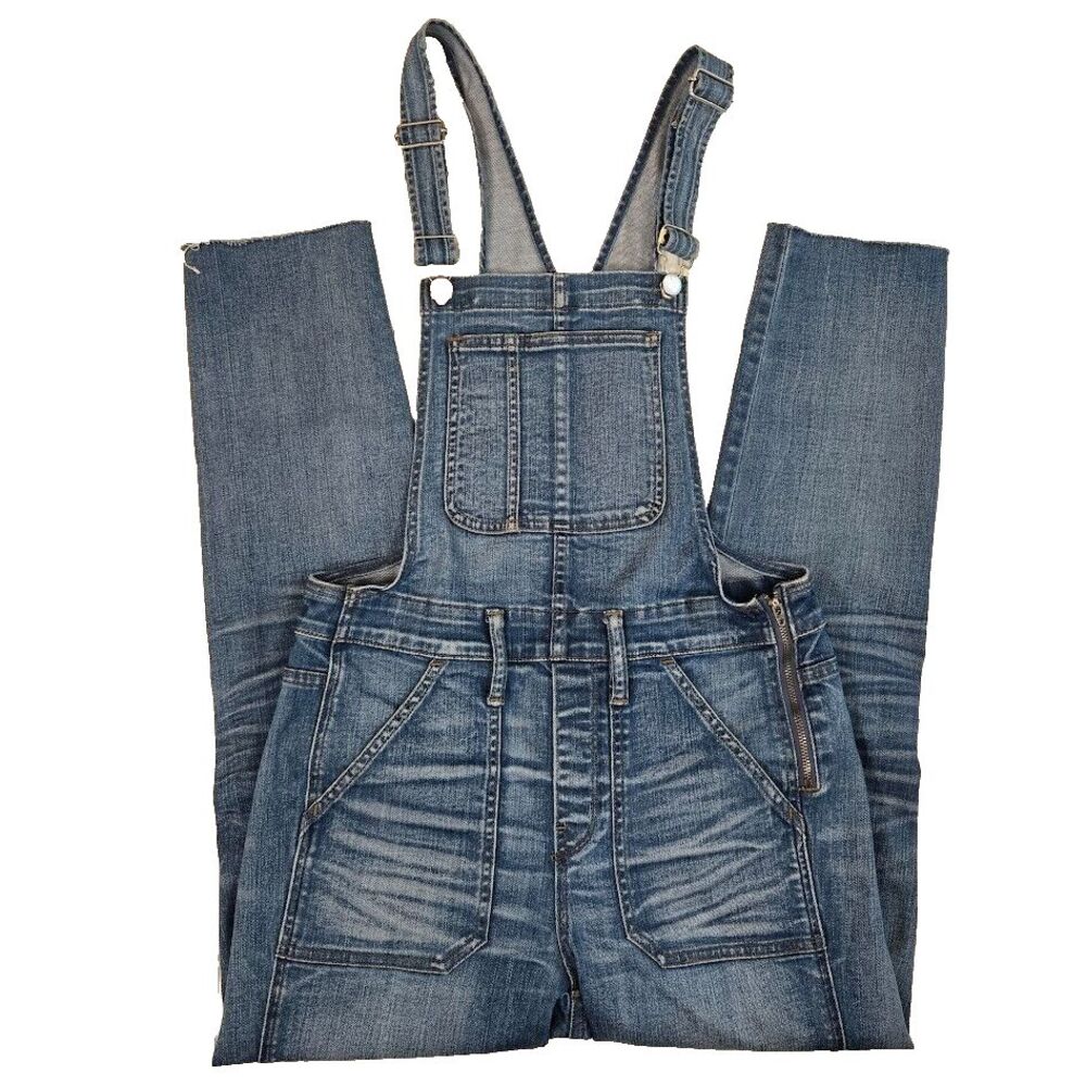 Madewell Women's Size SMALL Skinny Overalls in Kemp Wash‎ Raw Hem Patch Pocket